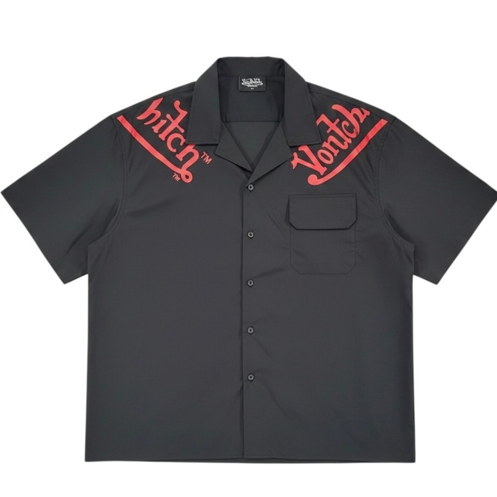 Von Dutch Originals Button Down Shirt Men 2XL Black Graphic Short Sleeve Moto